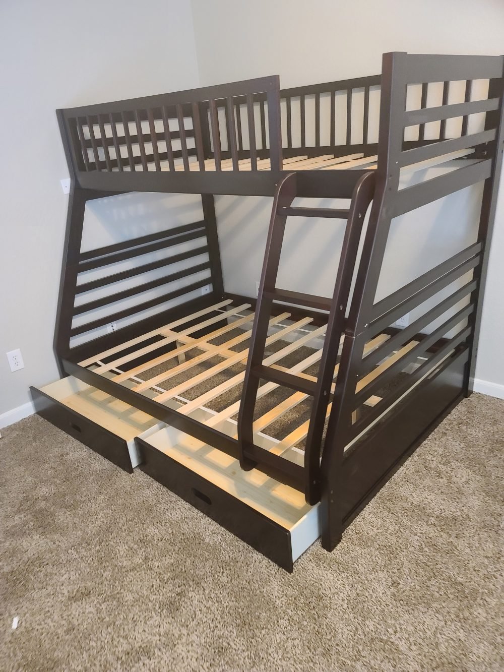 Isaac Twin/Full Wood Bunk Bed with 2 Drawers in Espresso Brown