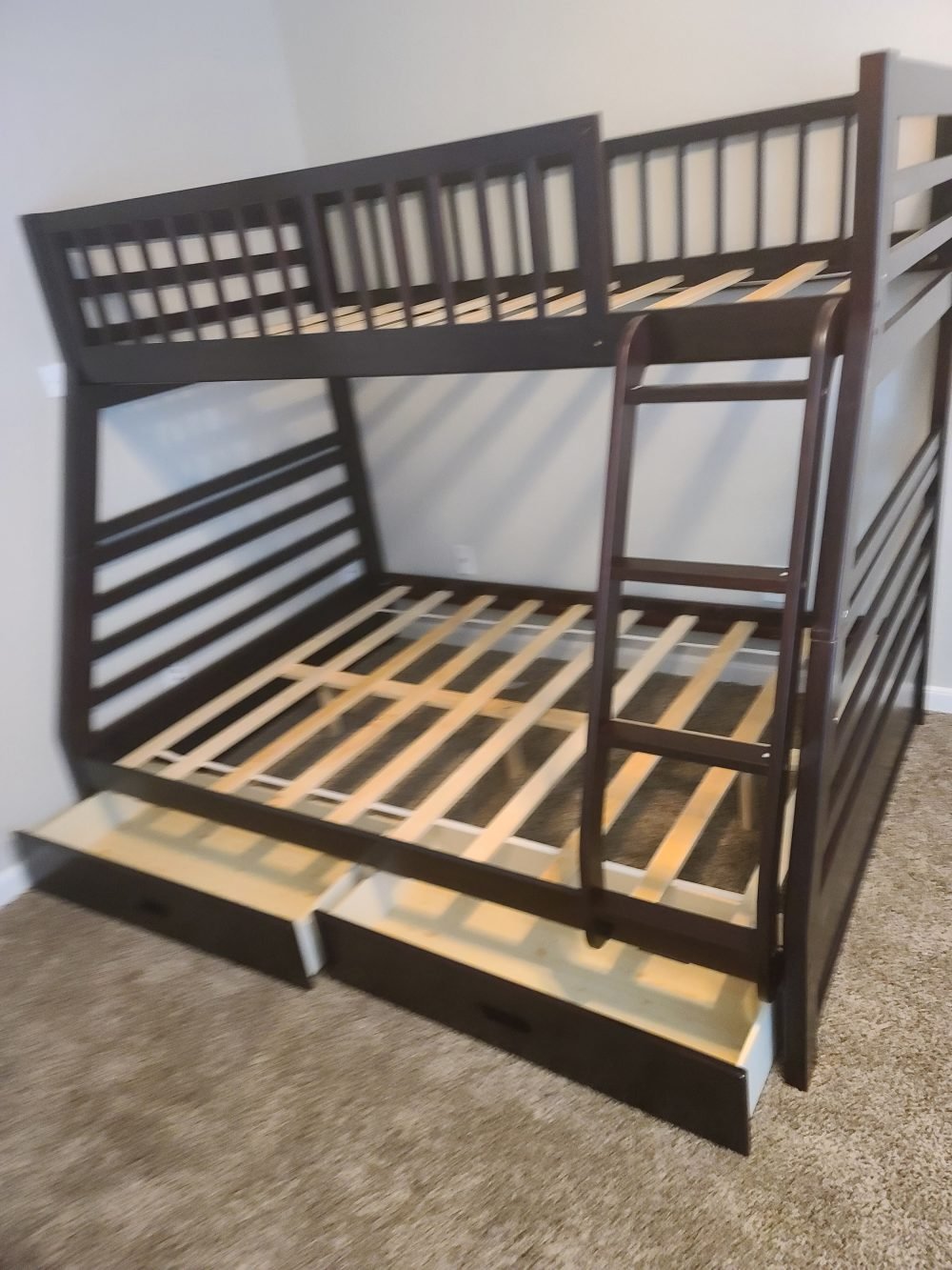 Isaac Twin/Full Wood Bunk Bed with 2 Drawers in Espresso Brown