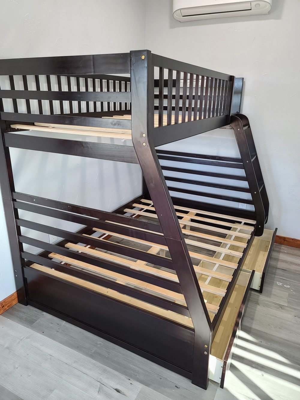Isaac Twin/Full Wood Bunk Bed with 2 Drawers in Espresso Brown