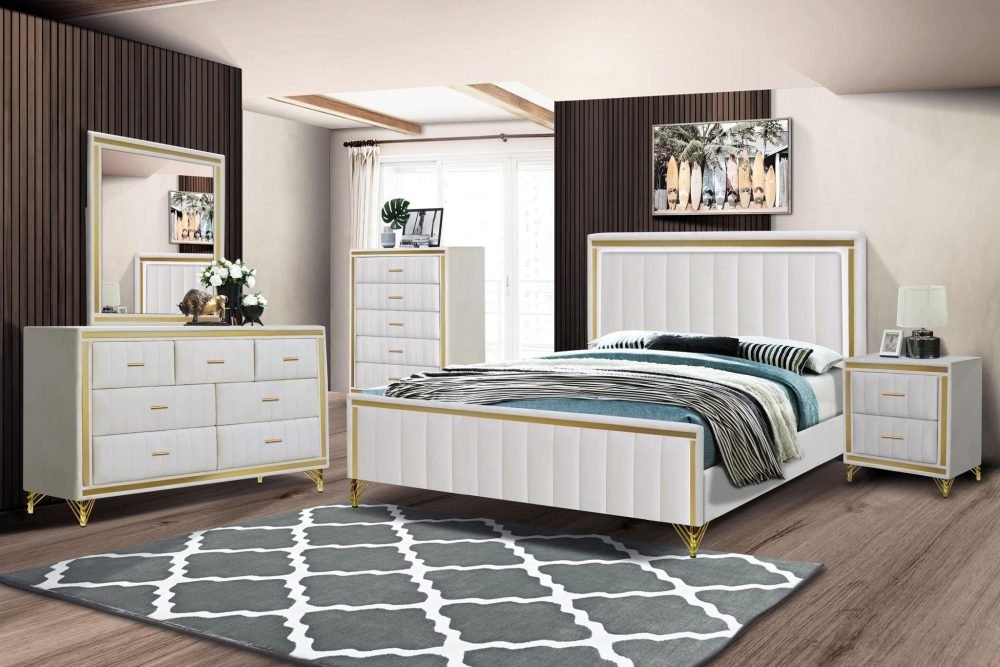 Item Condesa Velvet Beige Bedroom set 5 pc qeen or king