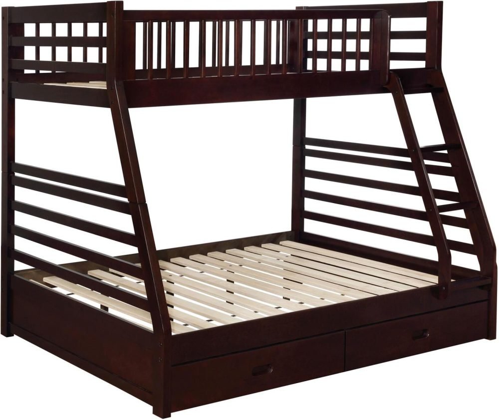 Isaac Twin/Full Wood Bunk Bed with 2 Drawers in Espresso Brown