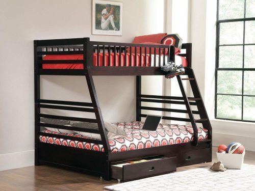 Isaac Twin/Full Wood Bunk Bed with 2 Drawers in Espresso Brown