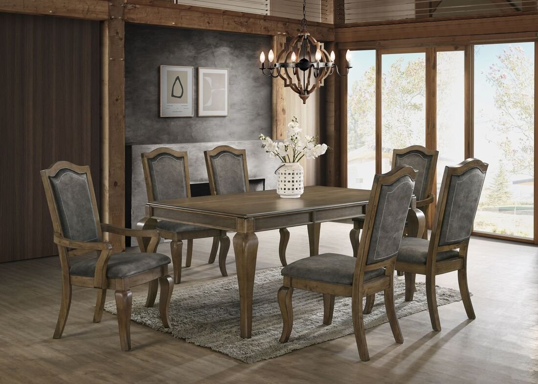 1220 PU Black - (FAUX MARBLE) Dining Table + 6 Chair Set