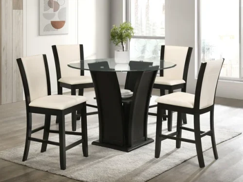 Orlando - White Pub Table + 4 Chair Set **NEW FABRIC CHAIRS