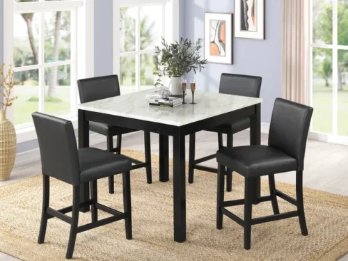 Dior PU - Black Pub Table + 4 Chair Set