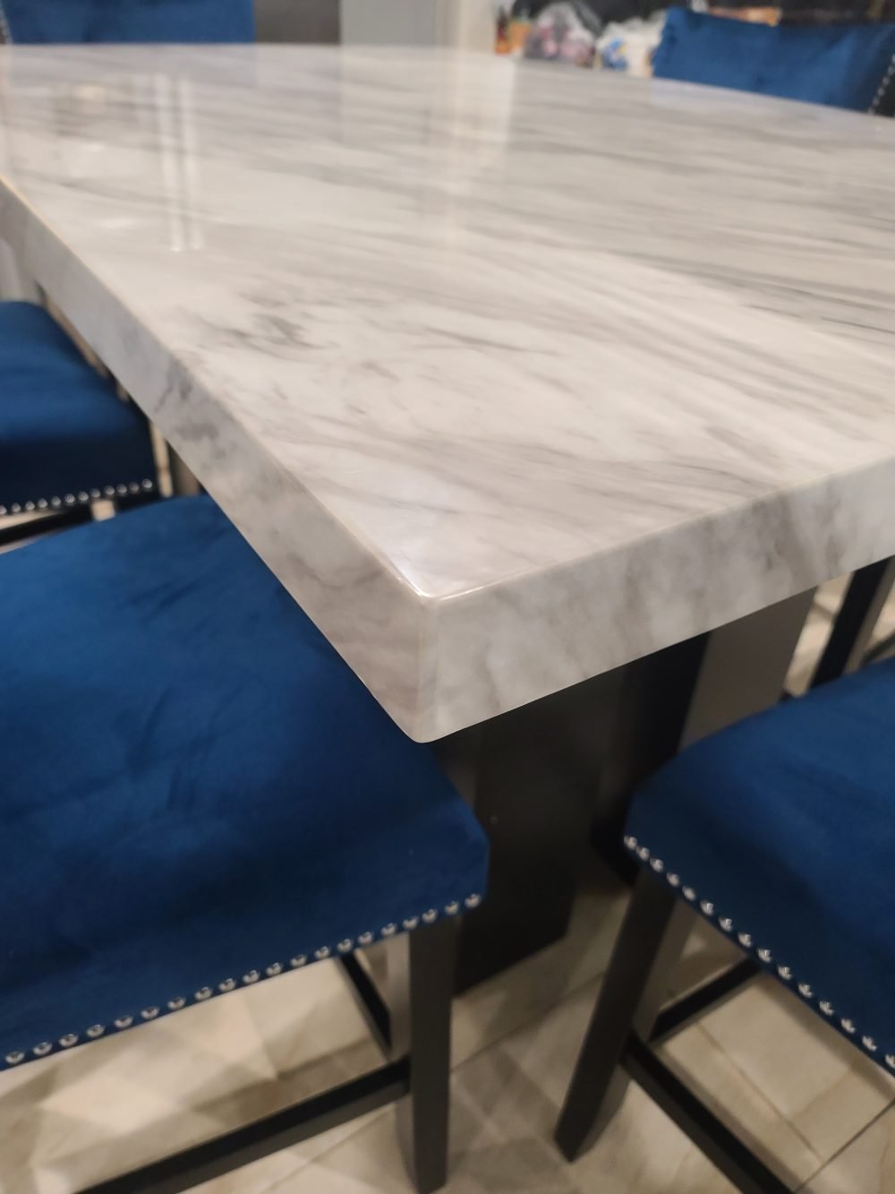 2220 Blue - (FAUX MARBLE) Counter Height Table + 6 Chair Set