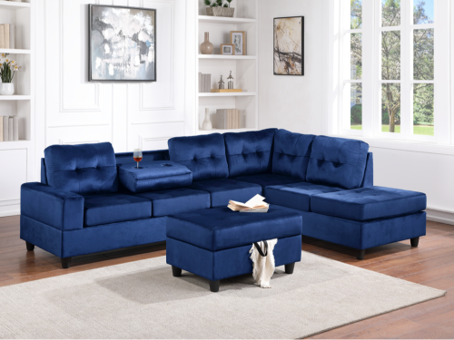 22Heights Reversible Sectional + Storage Ottoman - Blue Velvet