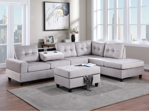 21Heights Reversible Sectional + Storage Ottoman - Silver