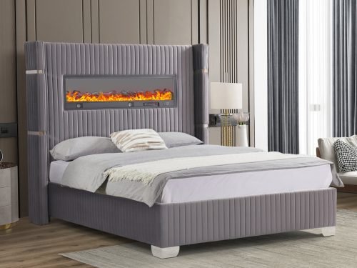 Romance Gray Platform Bed Queen, King