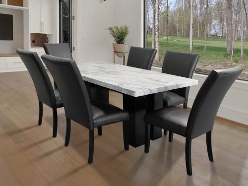 1220 PU Black - (FAUX MARBLE) Dining Table + 6 Chair Set