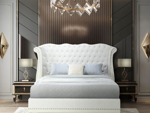 Luxor White Platform Bed Queen, King
