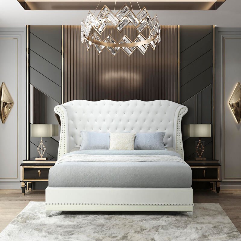 Luxor White Platform Bed Queen, King