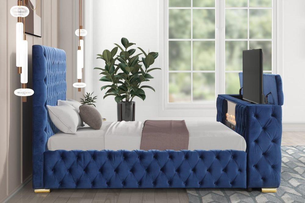 B1182 Blue Platform Bed - Queen, King