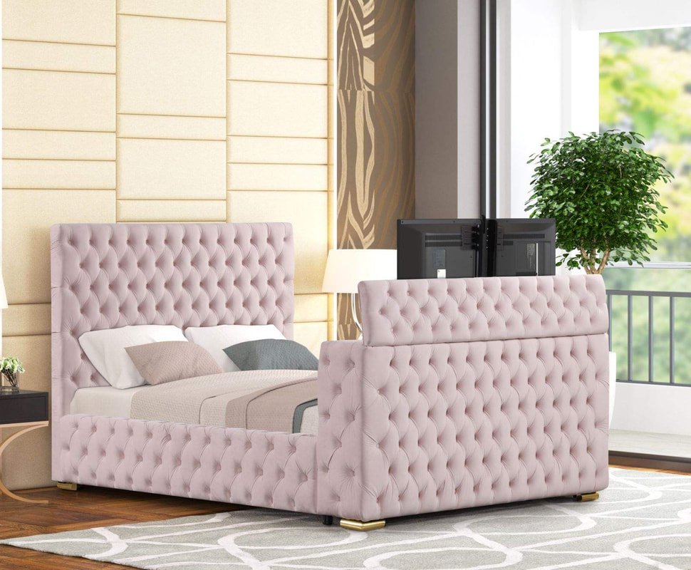 B1182  Pink Platform Bed - Queen, King