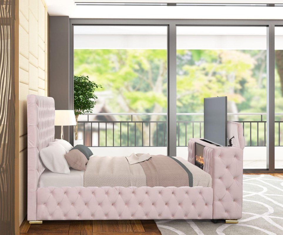 B1182  Pink Platform Bed - Queen, King