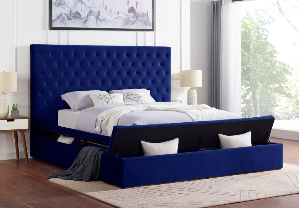 Gladis V  Blue Platform Bed Queen & King