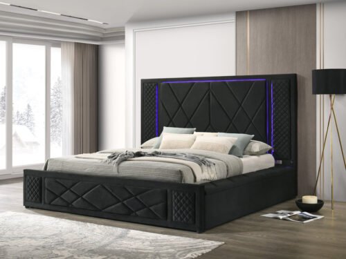 Lorenzo Black Platform Bed (w/ LED LIGHTS) - Queen, King