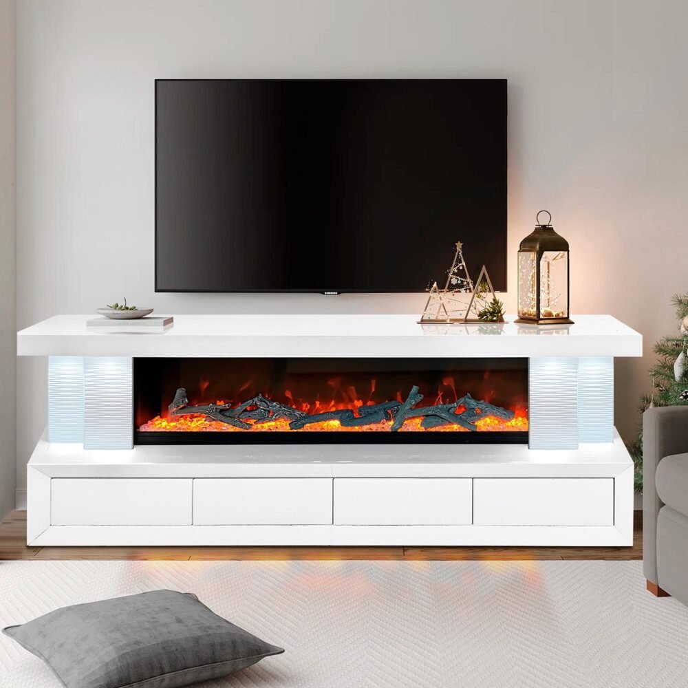 2025 TV STAND WHITE WIRELESS CHARGER SPOT LIGHT HEATER WITH 7 COLOR. BLUETOOTH