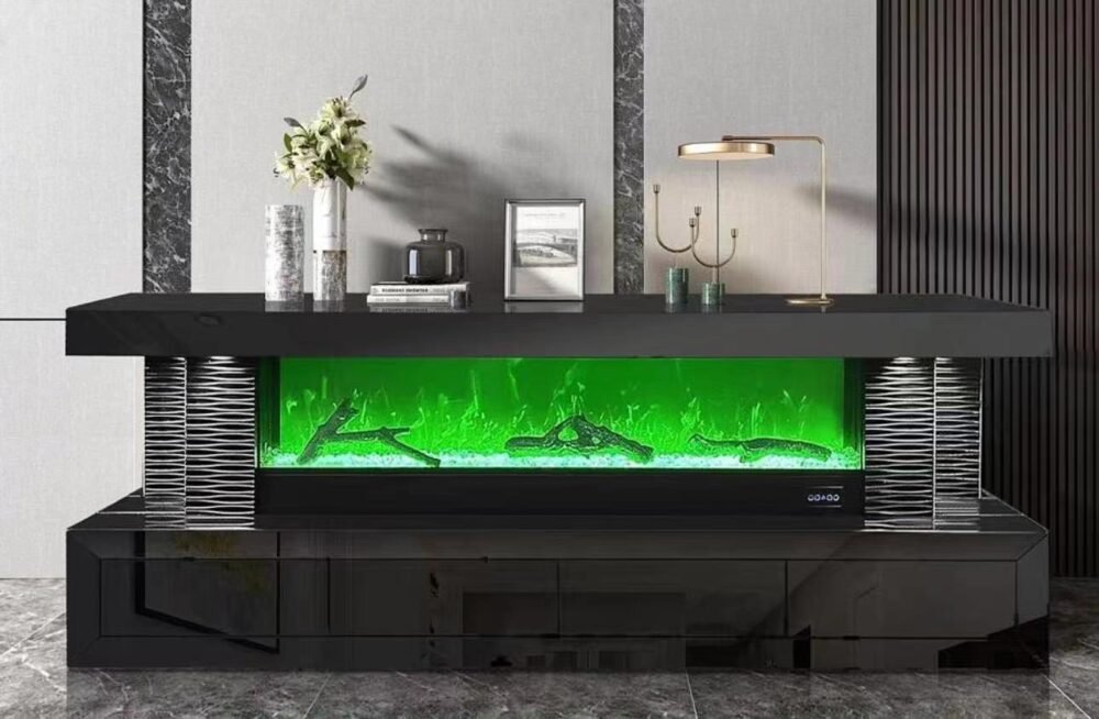 2025 TV STAND BLACK WIRELESS CHARGER SPOT LIGHT HEATER WITH 7 COLOR BLUETOOTH