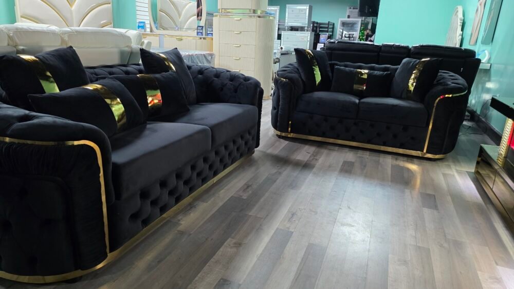 HVSL2025 Black Velvet  Living Room 2pc