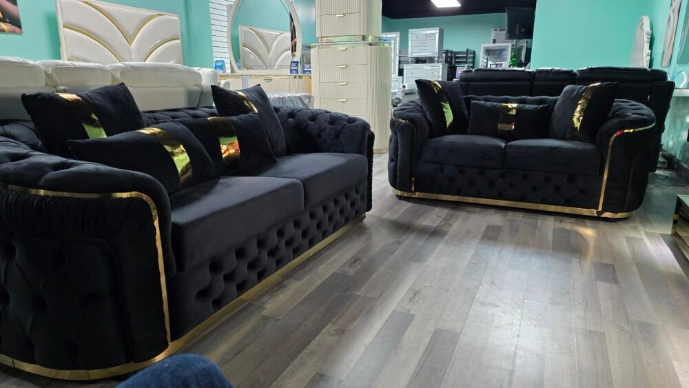 HVSL2025 Black Velvet  Living Room 2pc