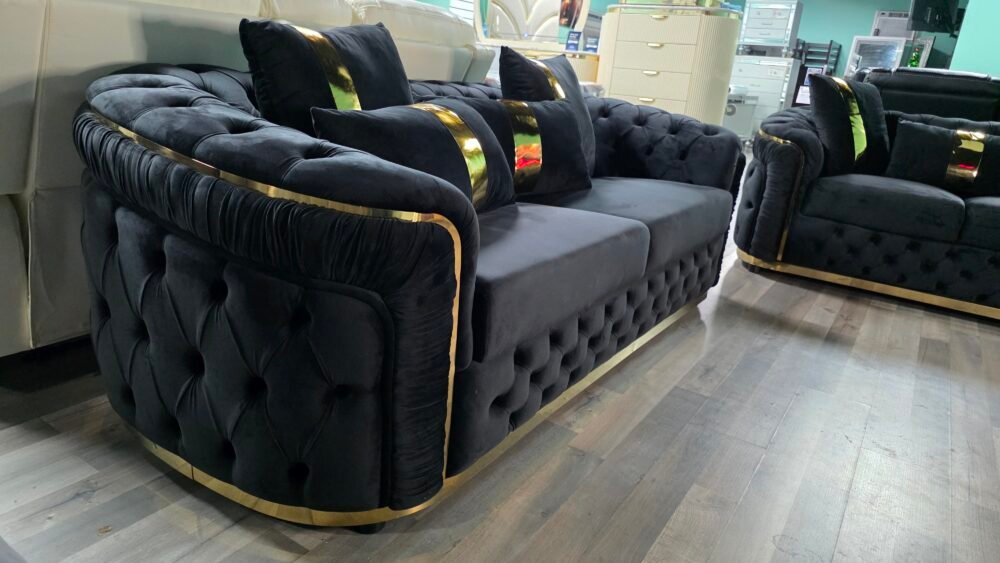 HVSL2025 Black Velvet  Living Room 2pc