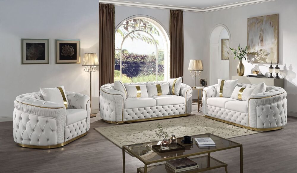 HVSL2025 Cream  Velvet  Living Room 2pc