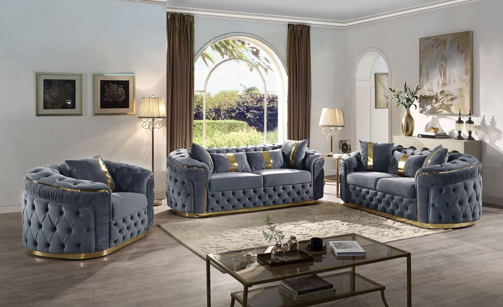 HVSL2025 Grey Velvet  Living Room 2pc