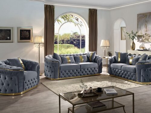 HVSL2025 Grey Velvet  Living Room 2pc