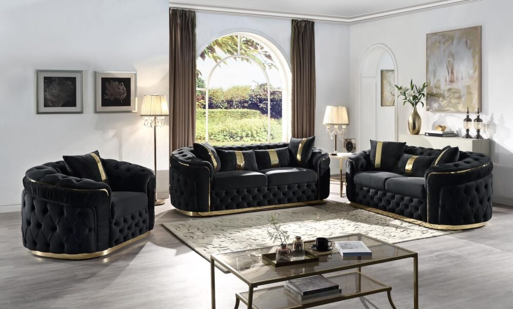 HVSL2025 Black Velvet  Living Room 2pc