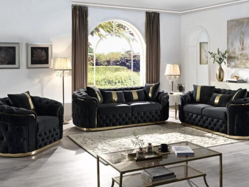 HVSL2025 Black Velvet  Living Room 2pc