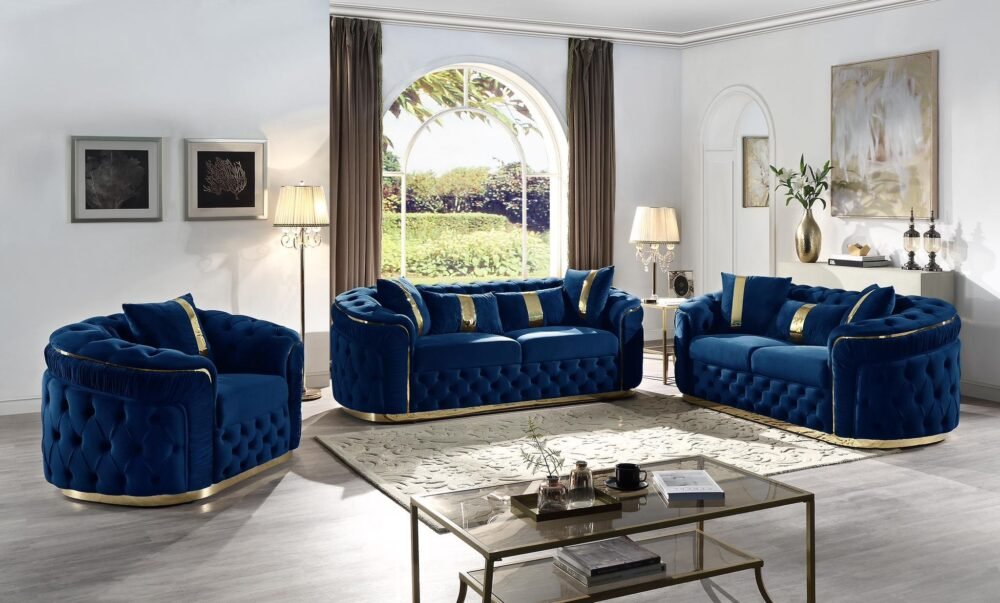 HVSL2025 Blue Velvet Living Room 2pc