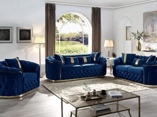 HVSL2025 Blue Velvet Living Room 2pc