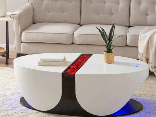 CT0312 F KRISTY COLLECTION COFFEE TABLE WHITE GLASS BLUETOOTH 3D