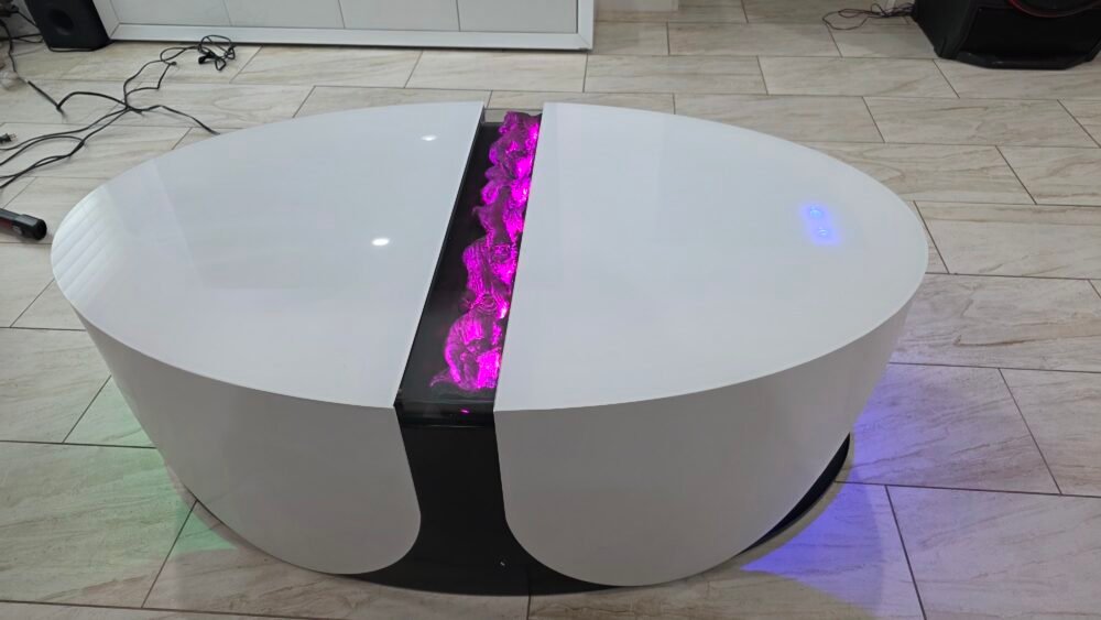 CT0312 F KRISTY COLLECTION COFFEE TABLE WHITE GLASS BLUETOOTH 3D