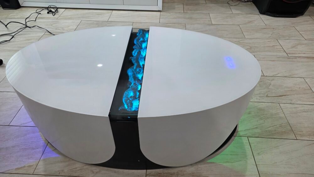 CT0312 F KRISTY COLLECTION COFFEE TABLE WHITE GLASS BLUETOOTH 3D