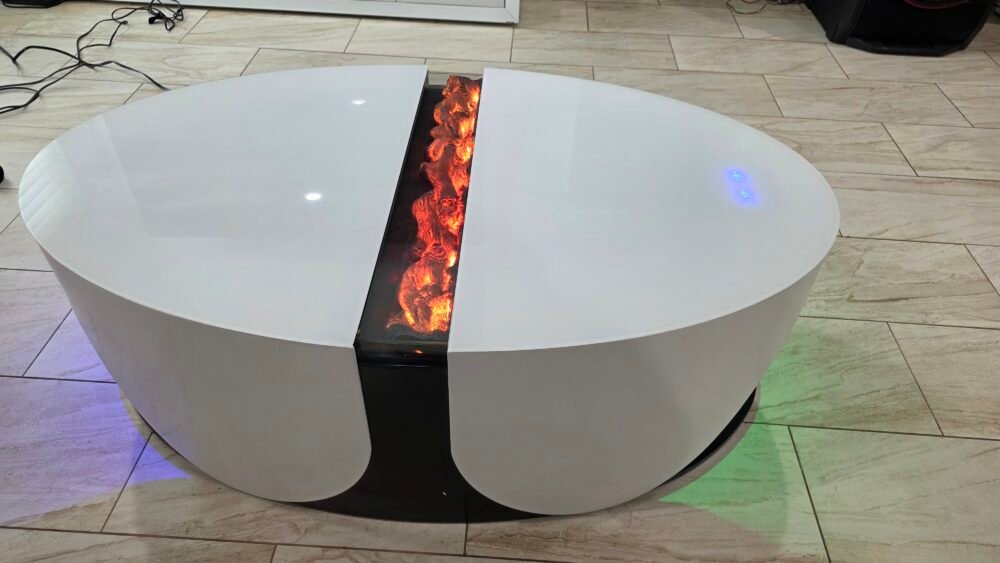 CT0312 F KRISTY COLLECTION COFFEE TABLE WHITE GLASS BLUETOOTH 3D