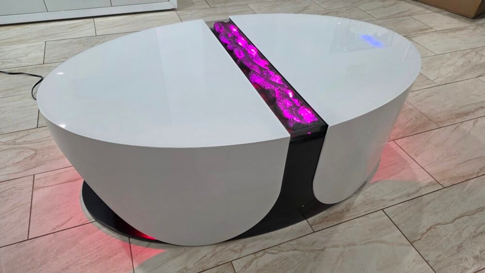 CT0312 F KRISTY COLLECTION COFFEE TABLE WHITE GLASS BLUETOOTH 3D
