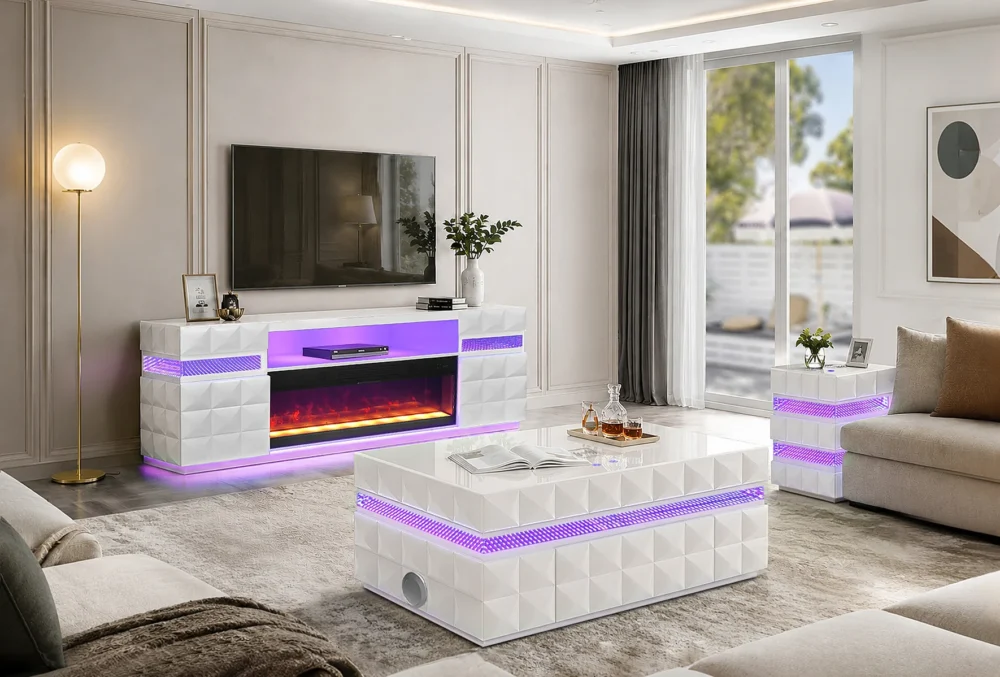 CT0313 F KRISTY COLLECTION COFFEE TABLE GLASS BLUETOOTH 3D