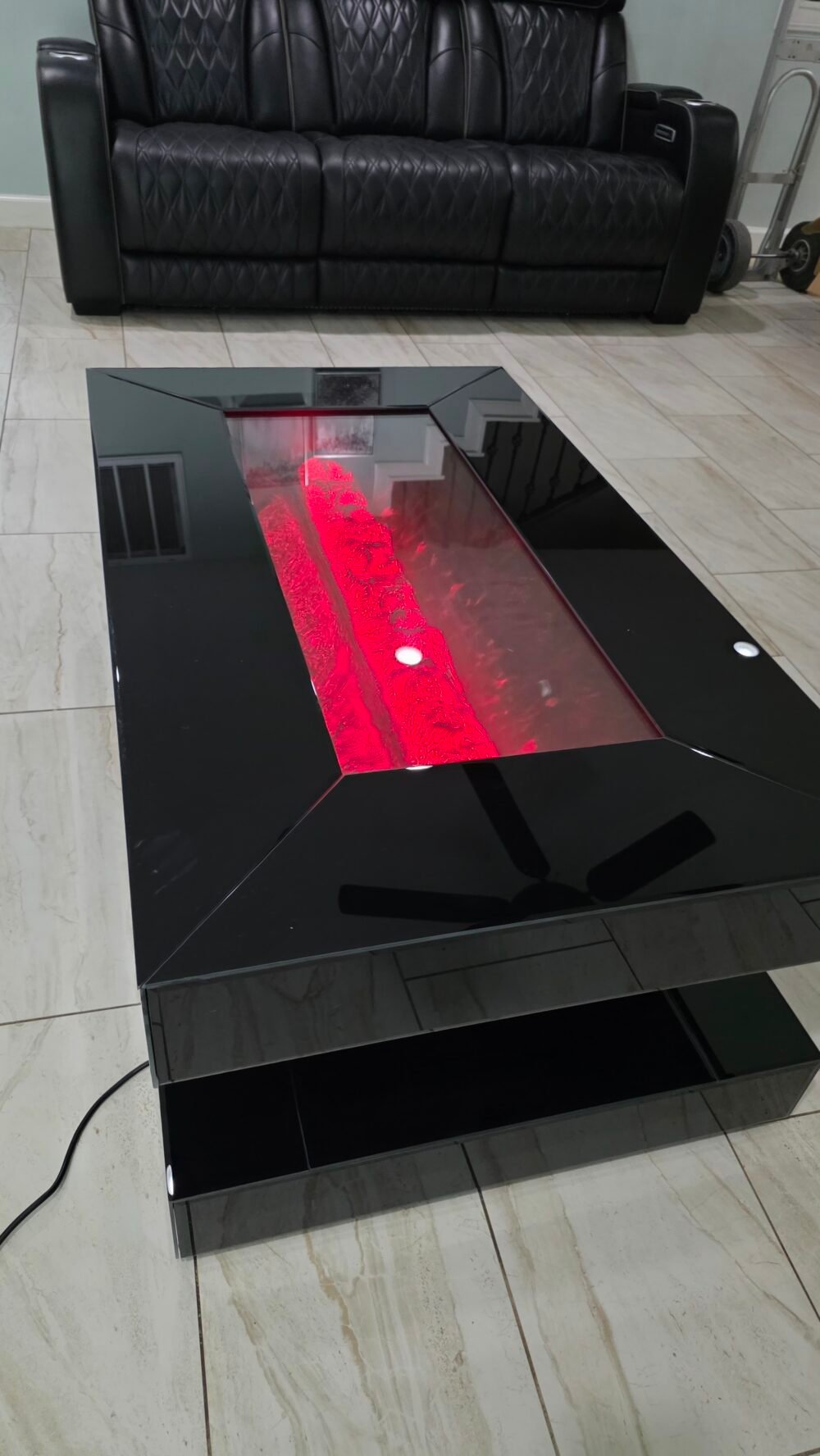 CT 0312F kristy Collection Black coffee table glass W \ Bluetooth Speaker