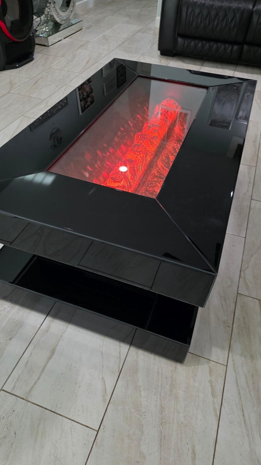 CT 0312F kristy Collection Black coffee table glass W \ Bluetooth Speaker