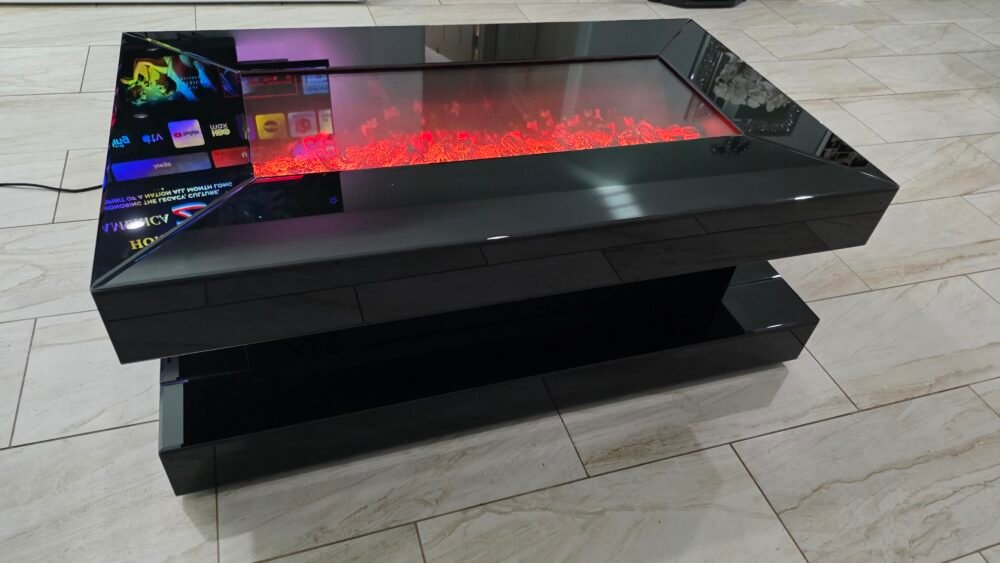 CT 0312F kristy Collection Black coffee table glass W \ Bluetooth Speaker