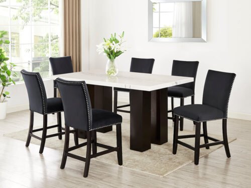 Marcus Black - (GENUINE MARBLE) Counter Height Table & 6 Chairs