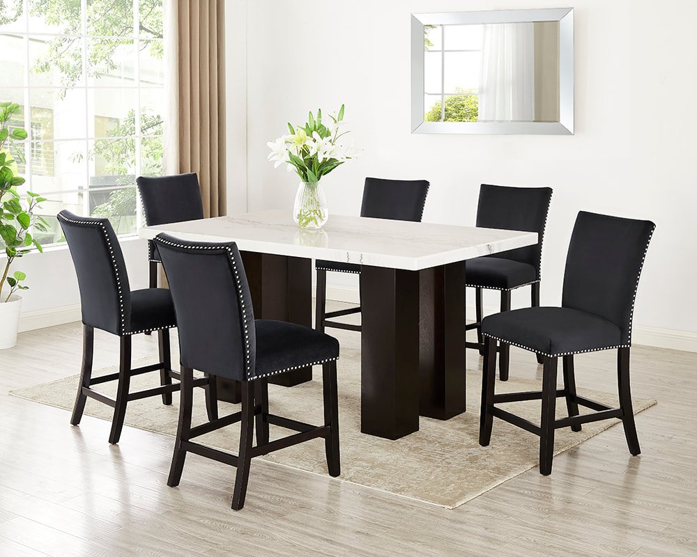 Marcus Black - (GENUINE MARBLE) Counter Height Table & 6 Chairs